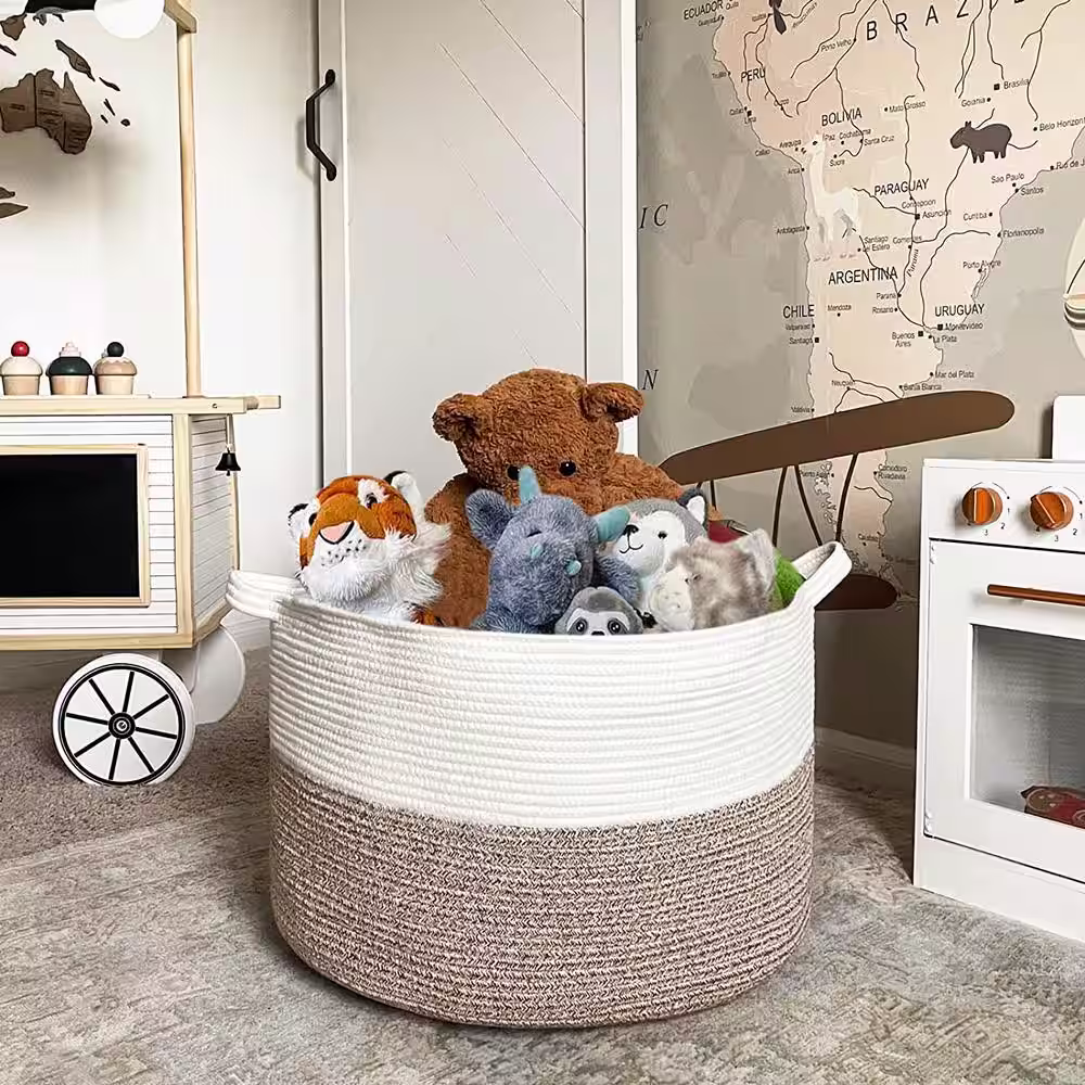 None 21.7 in. x 21.7 in. x 13.8 in. Woven Baby Laundry Blanket Basket Toy Basket with Handle Storage