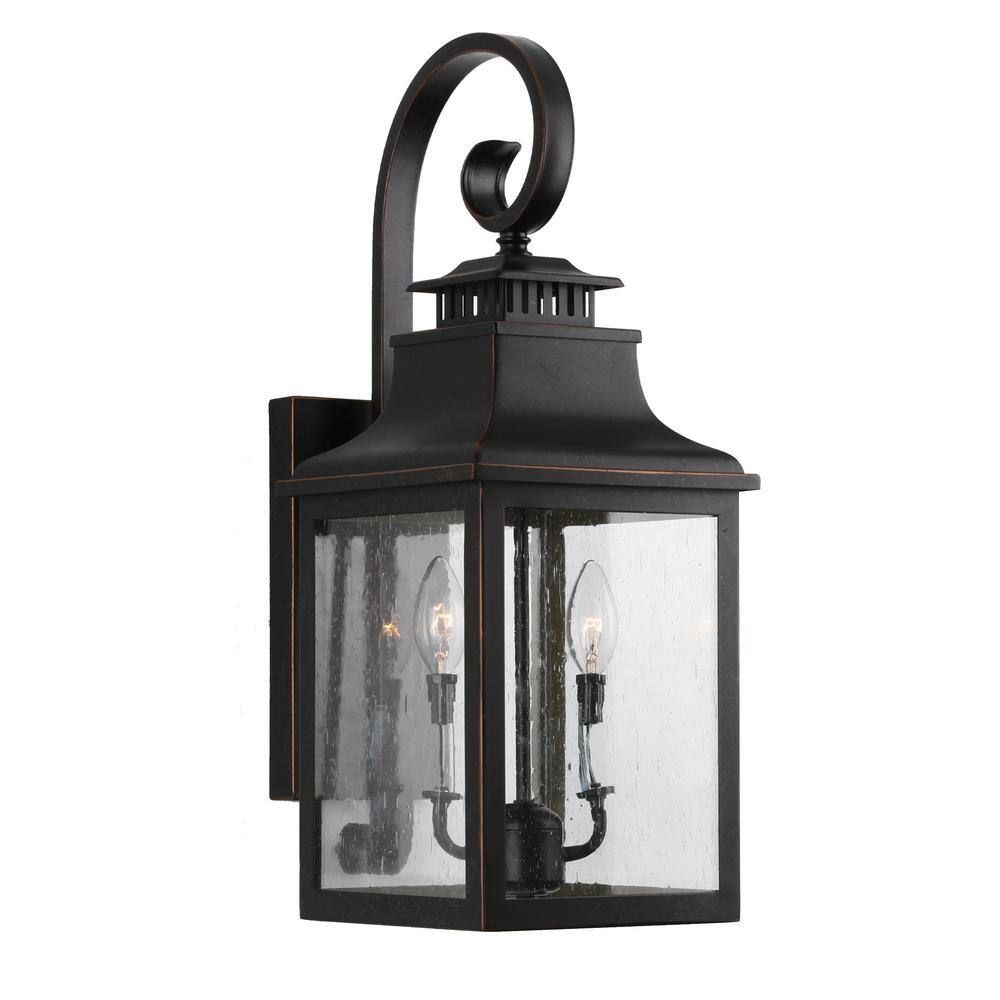 None Morgan 2-Light Oil Rubbed Bronze Outdoor Wall Lantern Sconce