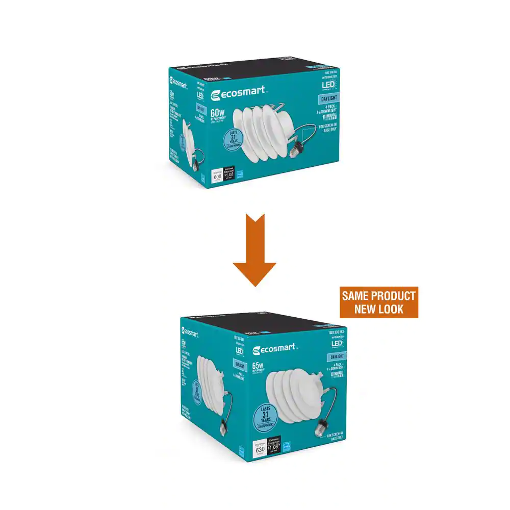 EcoSmart 4 in. New Construction or Remodel White Dimmable Integrated LED Recessed Light Trim 5000K Daylight (4-Pack)