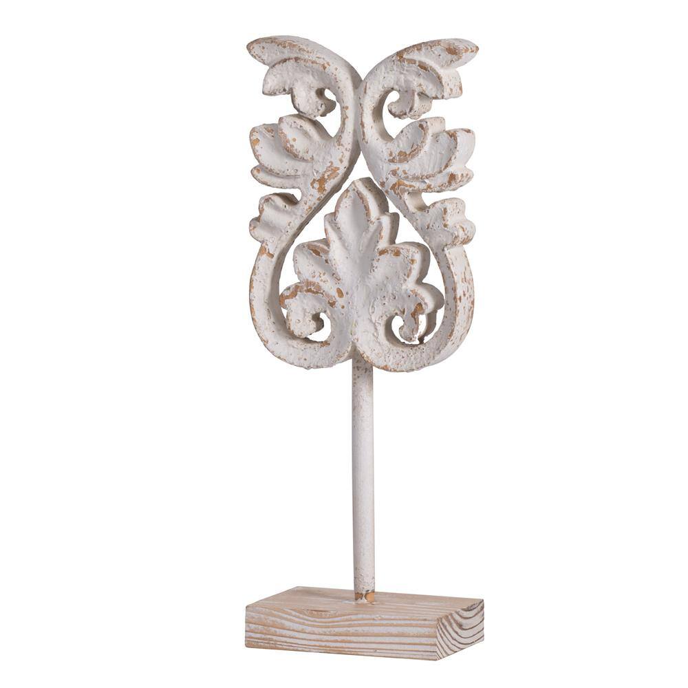A & B Home Weathered White Kawan Fleur Decor Accent with Base