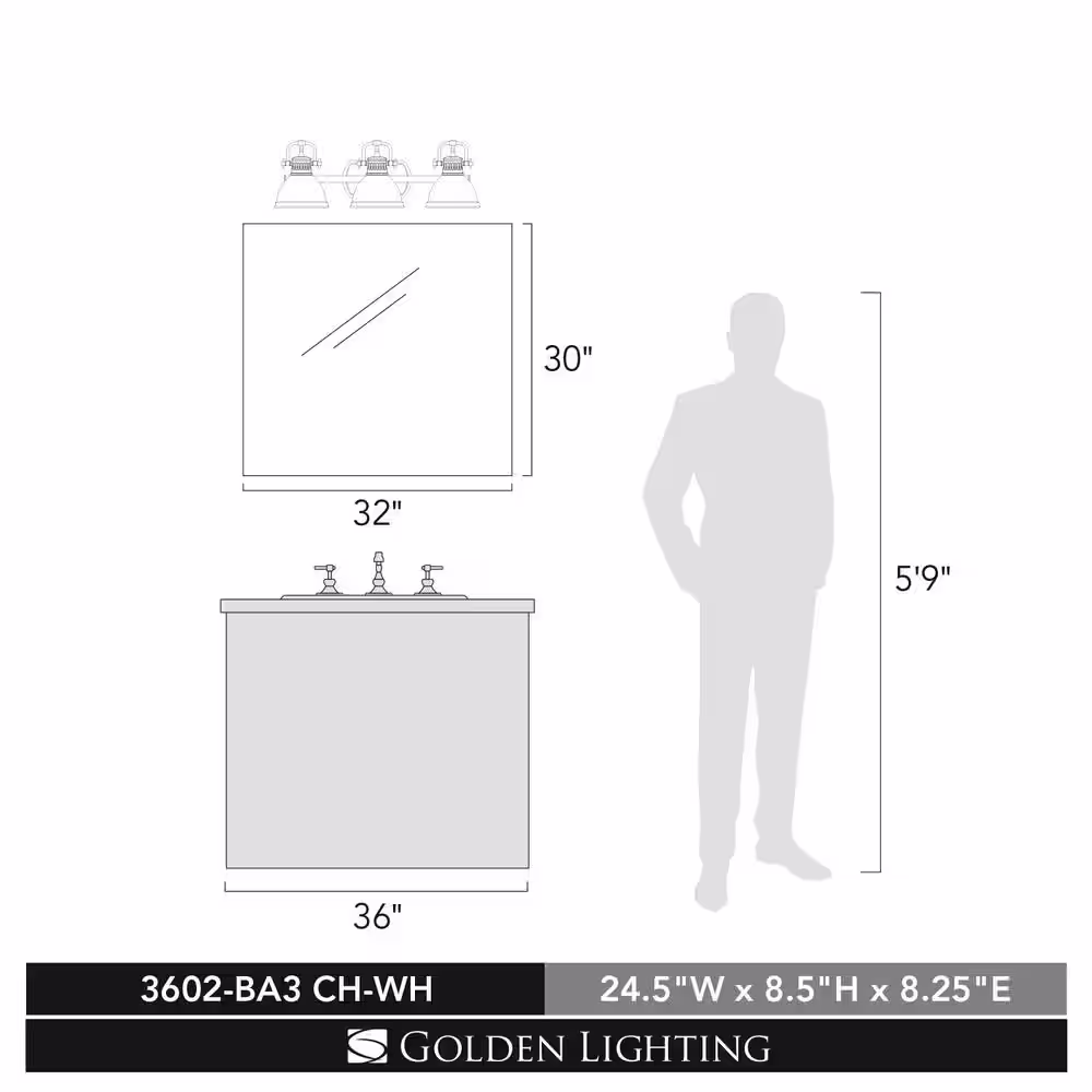 Golden Lighting Duncan 3-Light Chrome Bath Light with White Shade