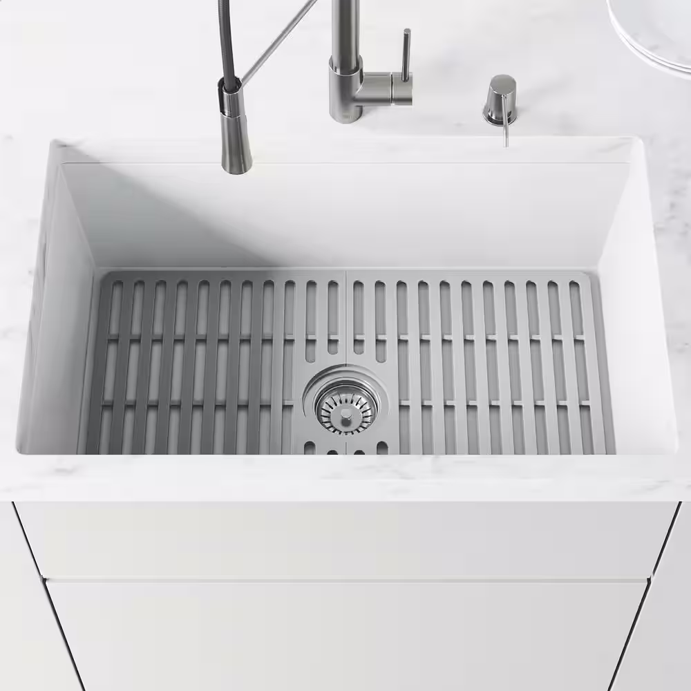 VIGO 26 in. Silicone Kitchen Sink Protective Bottom Grid For Single Basin Sink in Gray