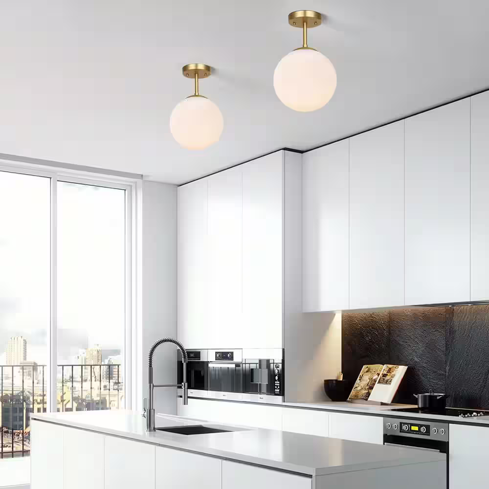 Light Society Zeno 1-Light Milk/Brass Globe Ceiling Light with Glass Shade