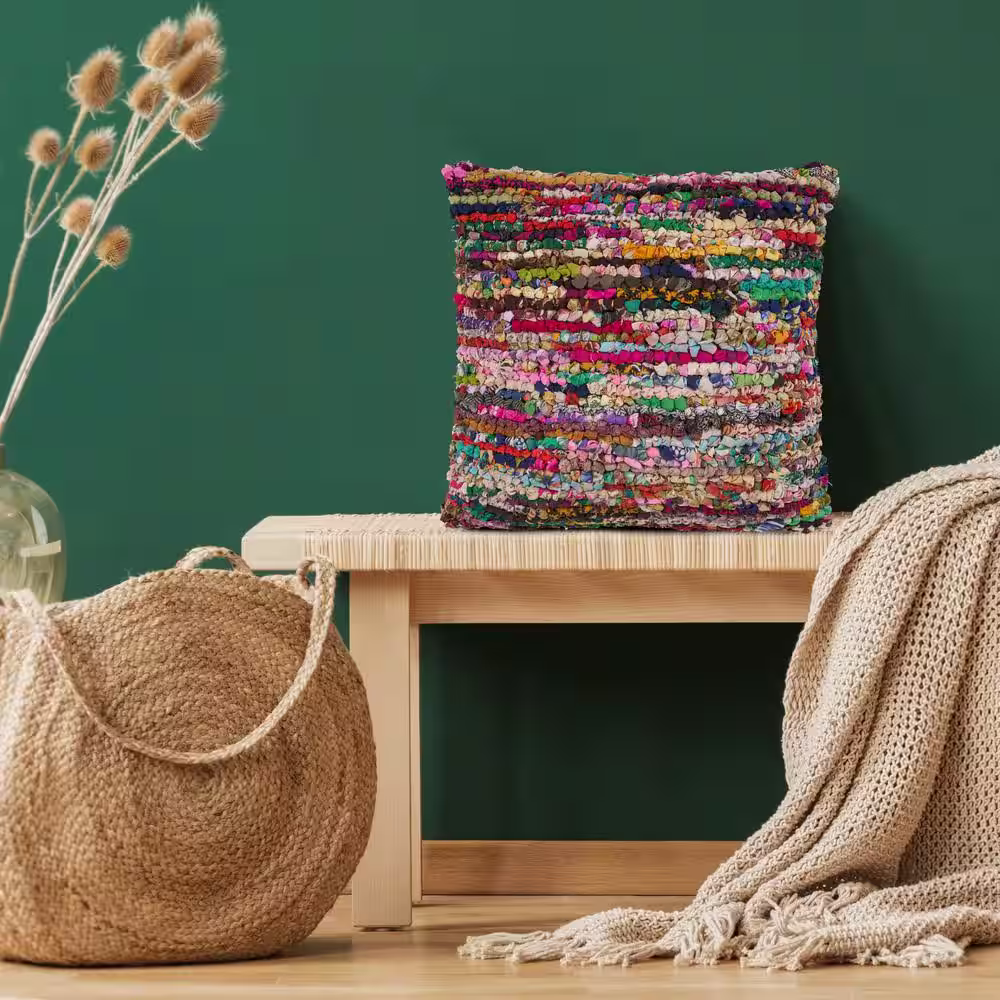 LR Home Lucia Motley Multicolored Graphic Stain Resistant Polyester 26 in. x 26 in. Throw Pillow