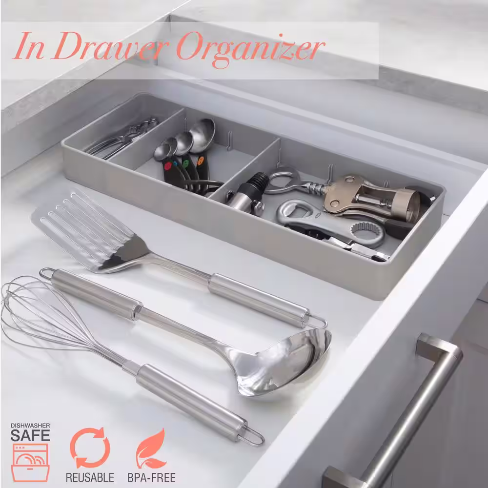 Kitchen Details Adjustable 1.77 in. H x 5.71 in. W x 15.75 in. D Plastic Drawer Organizer in Grey