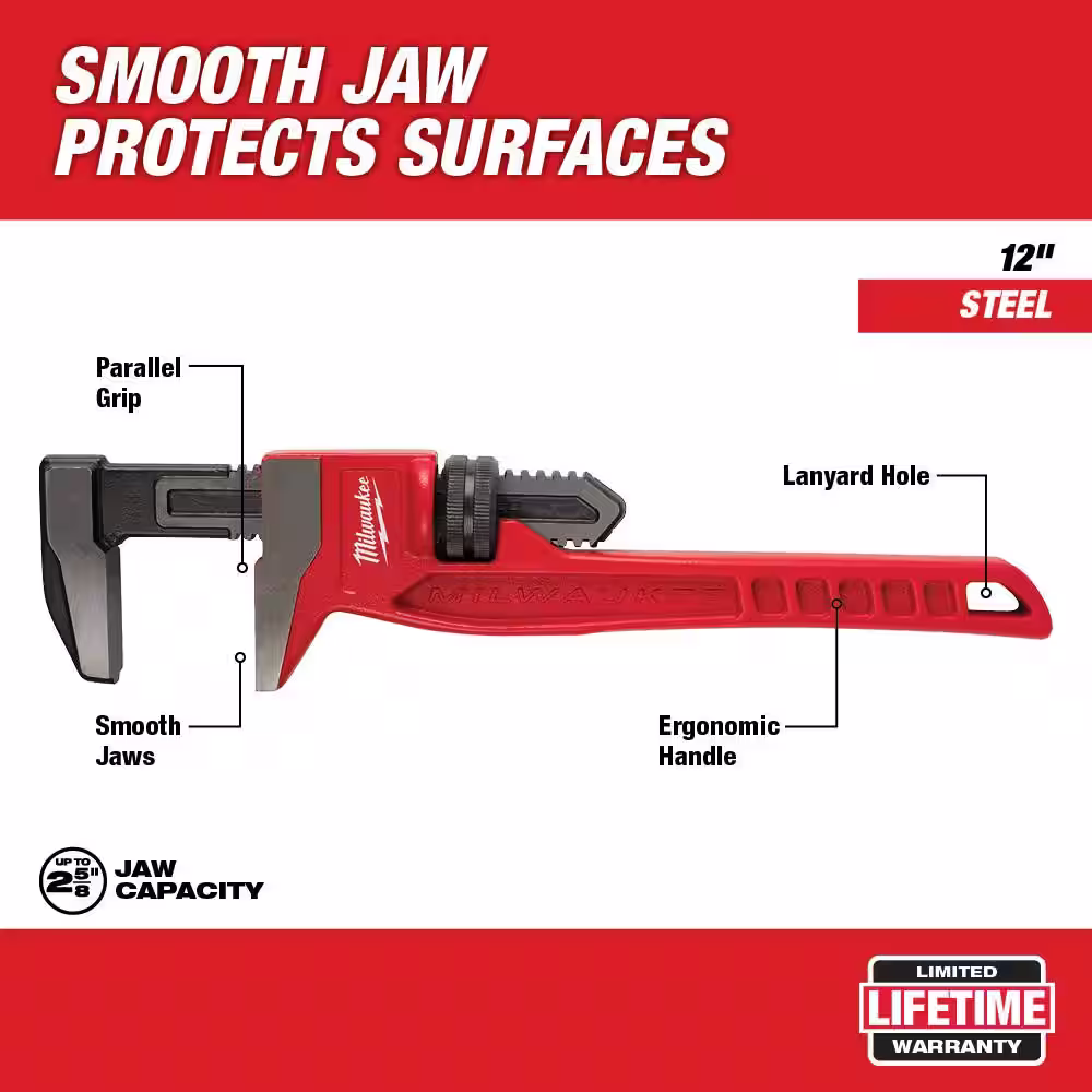 Milwaukee 12 in. Smooth Jaw Pipe Wrench
