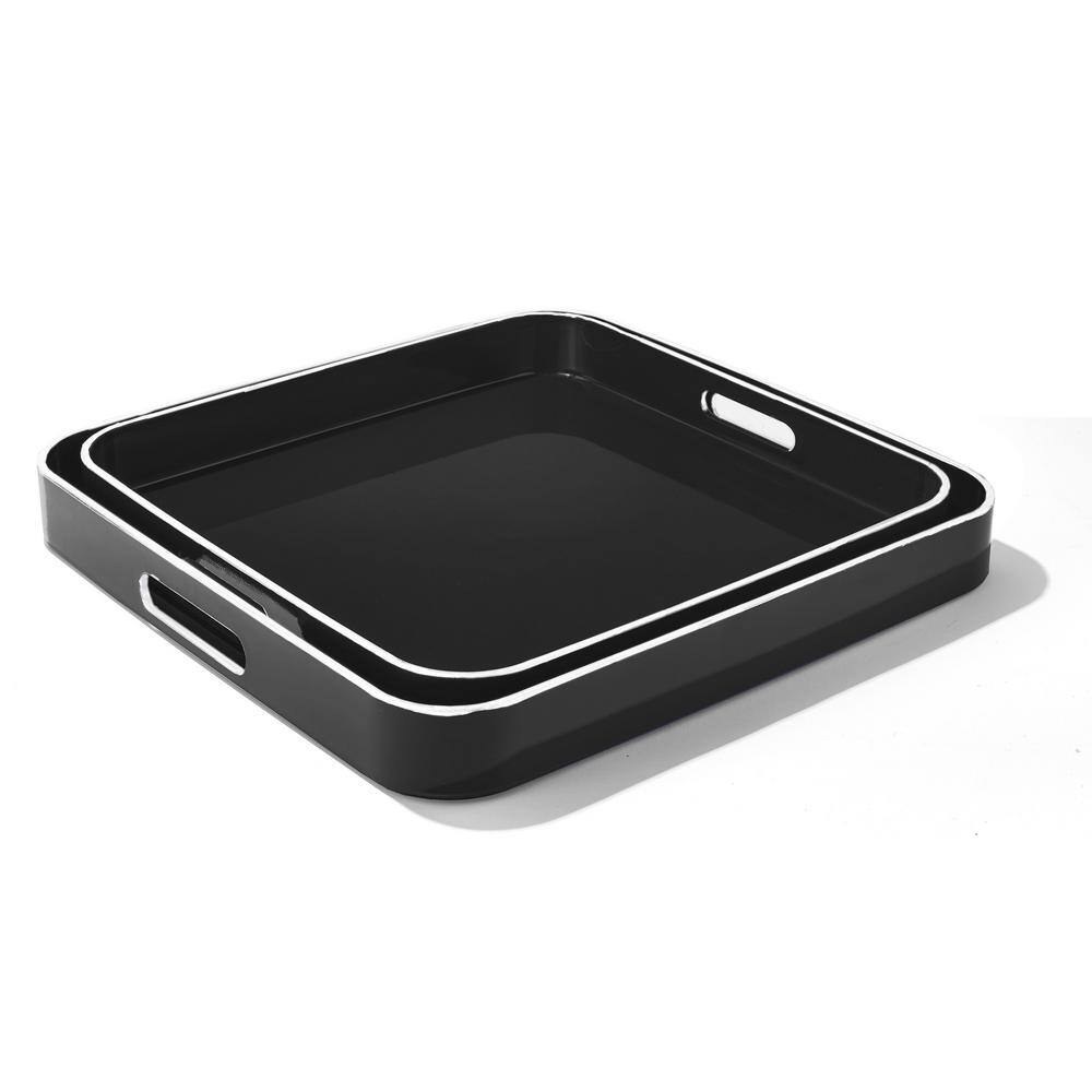 None Black Square Serveware Serving Trays with White Rim (Set of 2)
