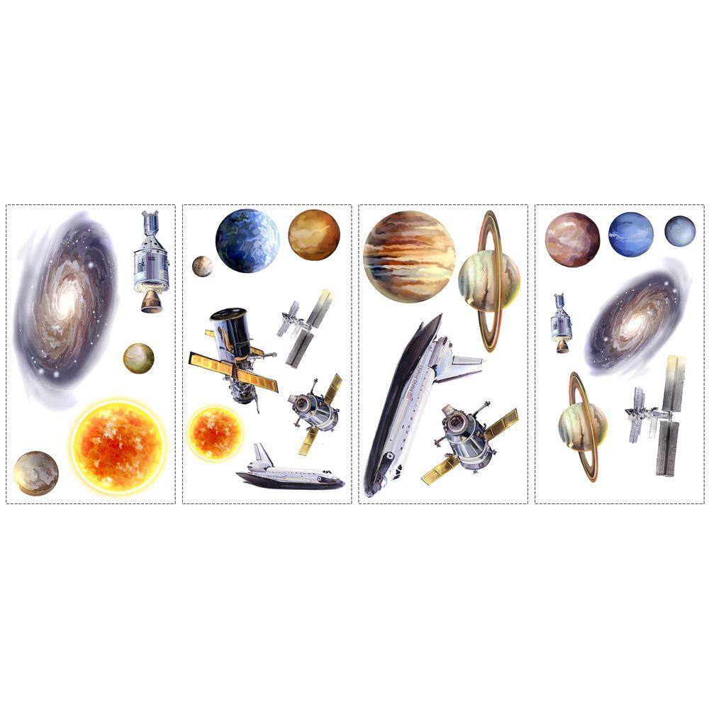 RoomMates 10 in. x 18 in Space Travel 24-Piece Peel and Stick Wall Decals