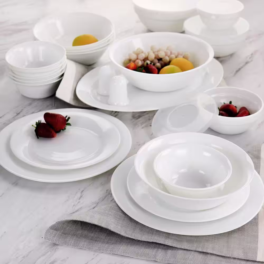 Gibson Ultra 36 Piece Tempered Opal Glass Combo Dinnerware Set in White