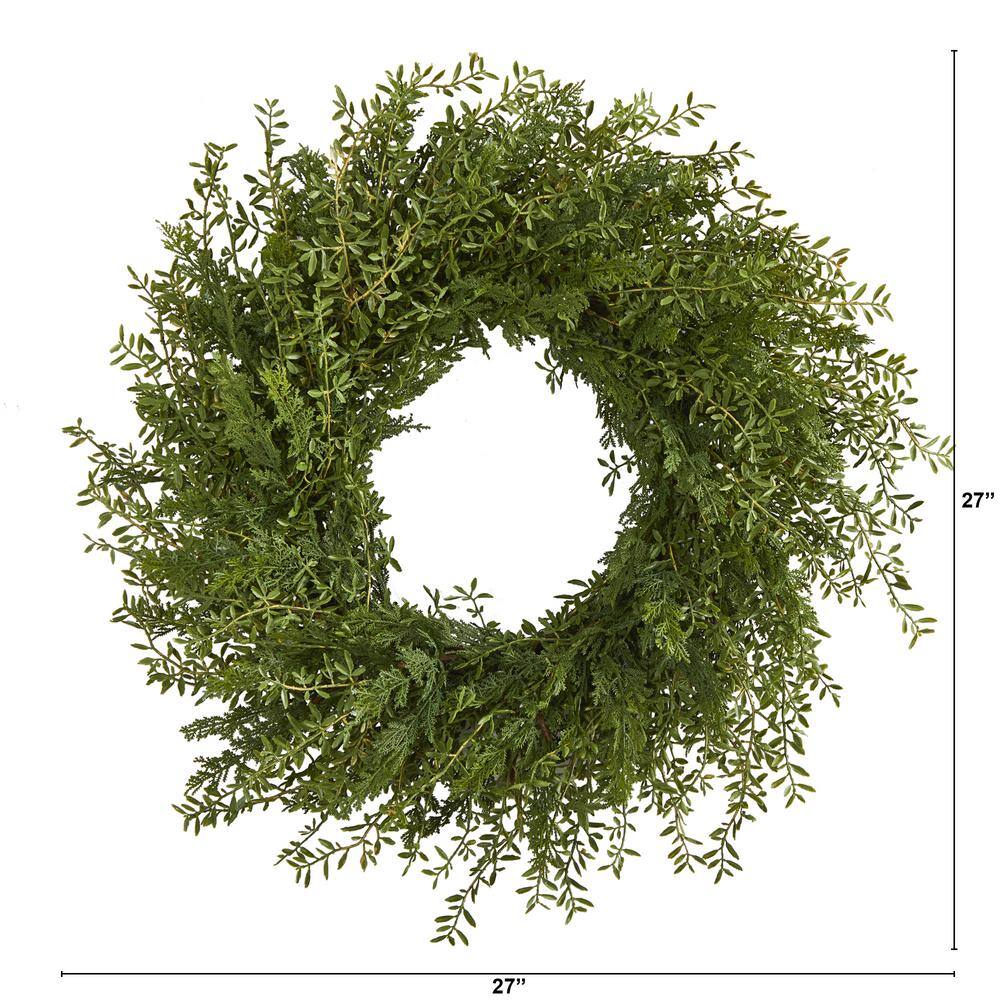 Nearly Natural 27 in. Mixed Grass Artificial Wreath