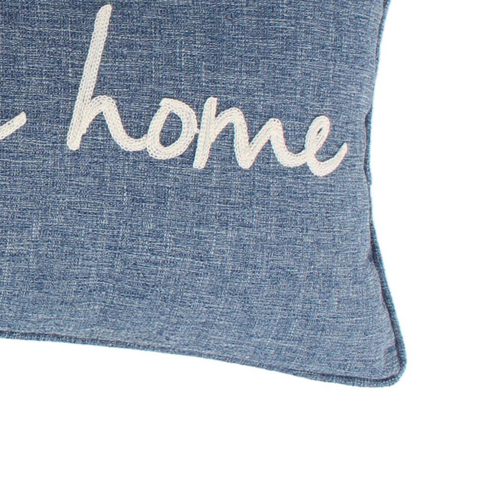None Tobago Blue, White Welcome Home Crewel Embroidered 12 in. x 24 in. Throw Pillow