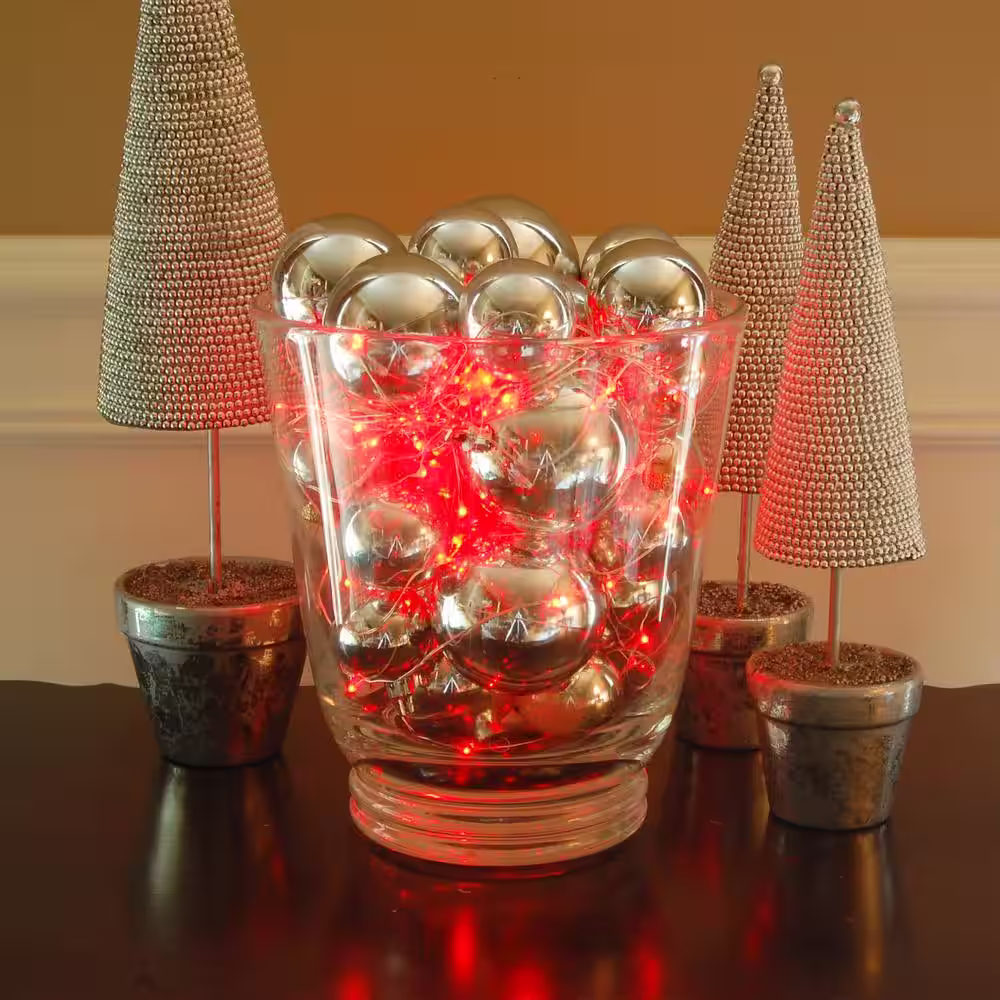 LUMABASE Battery Operated LED Waterproof Mini String Lights with Timer (50ct) Red (Set of 2)