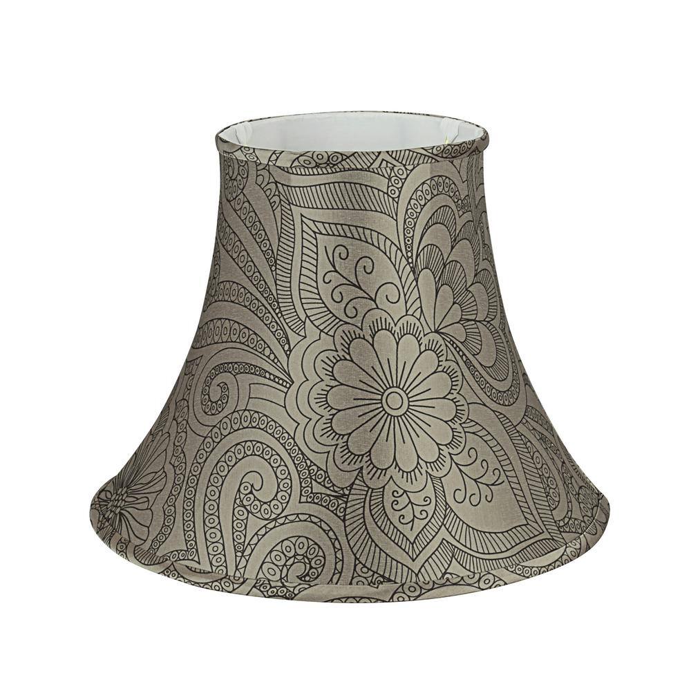 Aspen Creative Corporation 14 in. x 11 in. Taupe with Black Floral Design Bell Lamp Shade