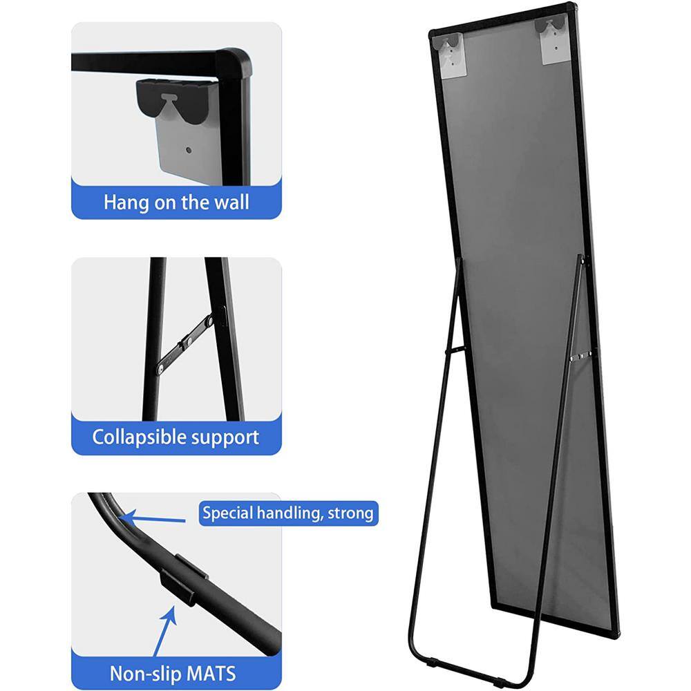 None 16 in. W x 61 in. H Rectangle Aluminum Framed Standing Full Length Mirror with Round Stand Wall-Mounted Mirror