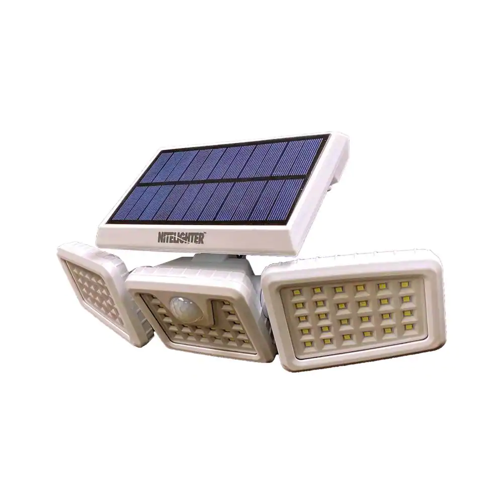 Nitelighter White Solar Powered Motion Activated Outdoor LED Area Spotlight with Daylight Sensor and 3 Adjustable Lamps