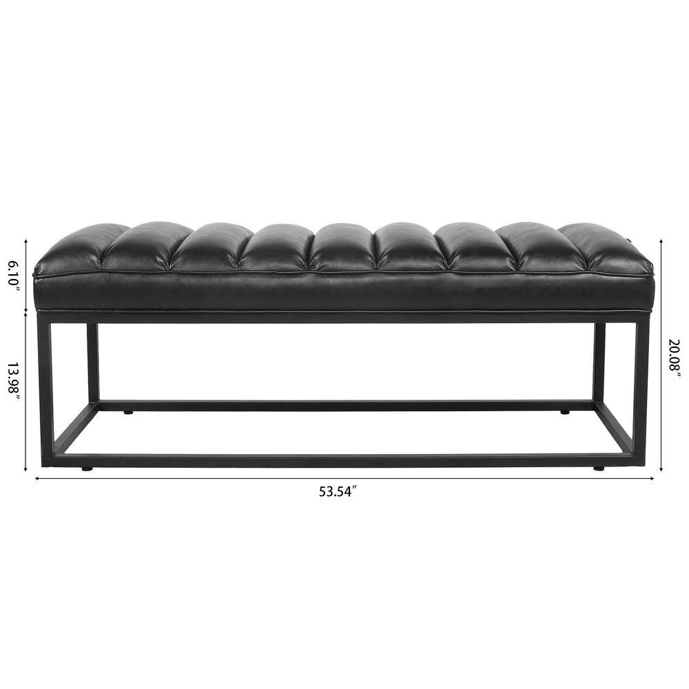 Harper & Bright Designs Black 53.54 in. PU Upholstered Bedroom Bench, Entryway Bench with Metal Base