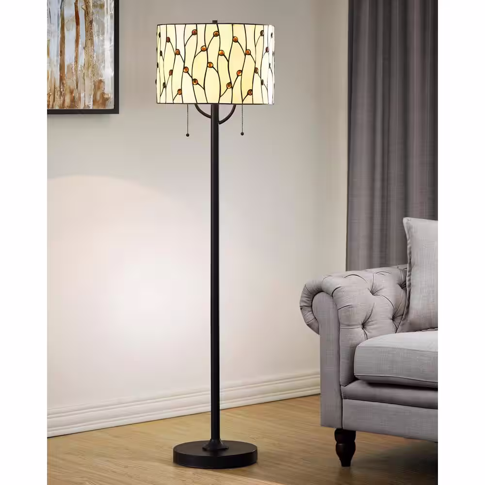 HomeGlam Vines 61 in. ORB Tiffany Floor Lamp with Warm Natural Shade