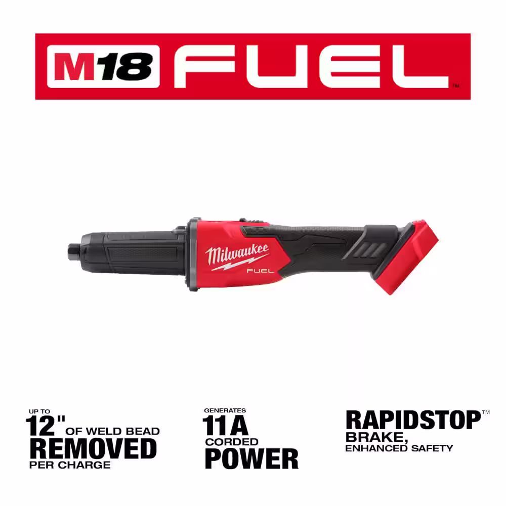 Milwaukee M18 FUEL 18V Lithium-Ion Brushless Cordless 1/4 in. Braking Die Grinder Slide Switch w/M18 3/8 in. Impact Wrench