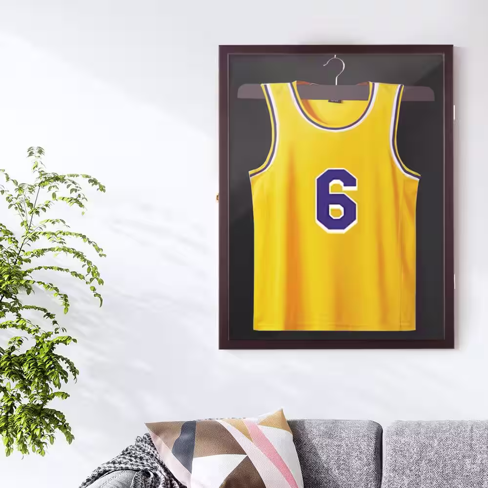 None 23 in. * 32 in. Jersey Display Frame Case, Picture Frame, Acrylic Wooden Shadow Box, for Sports Shirt, Dark Brown