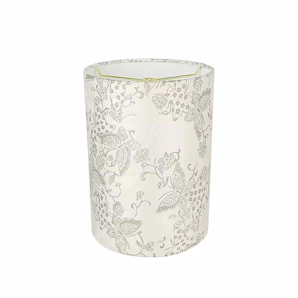 Aspen Creative Corporation 8 in. x 11 in. Off White with Butterfly Pattern Drum/Cylinder Lamp Shade