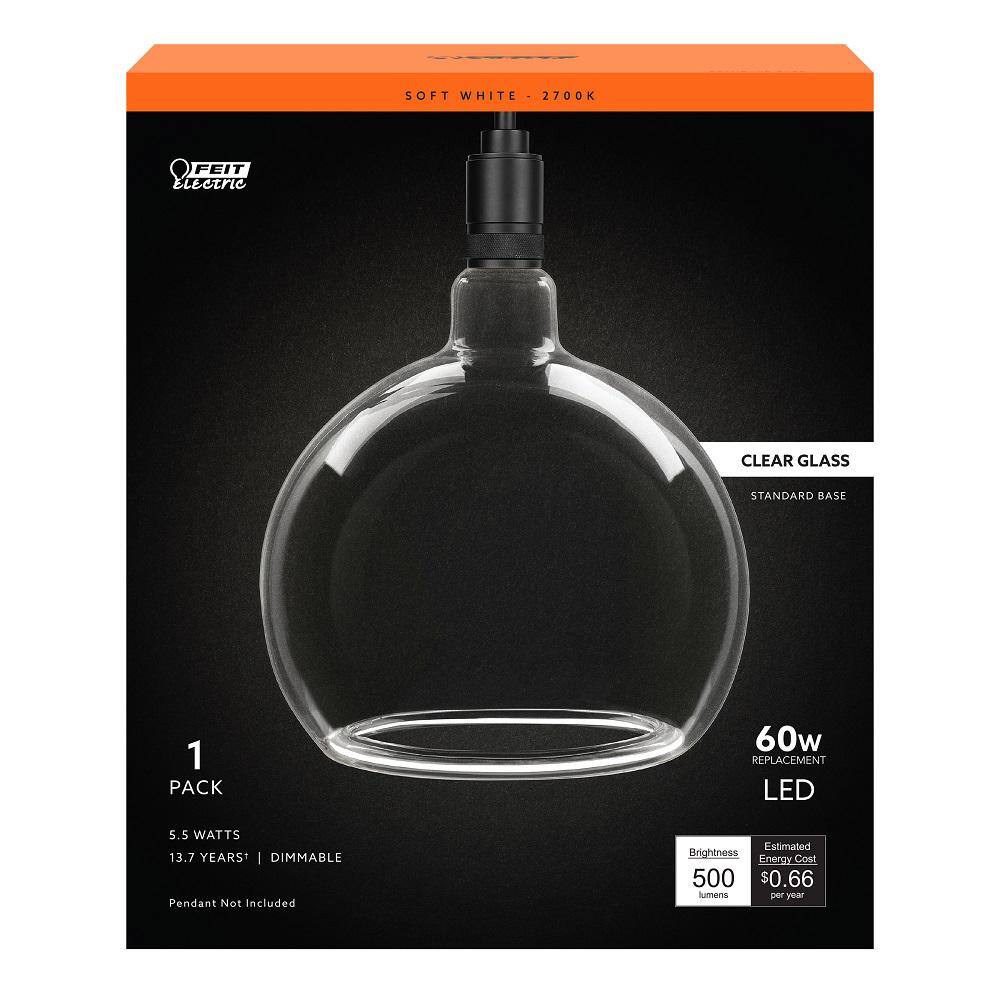 Feit Electric 60-Watt Equivalent Round Dimmable Oversized Clear Glass E26 Medium Base LED Light Bulb Soft White 2700K (6-Pack)