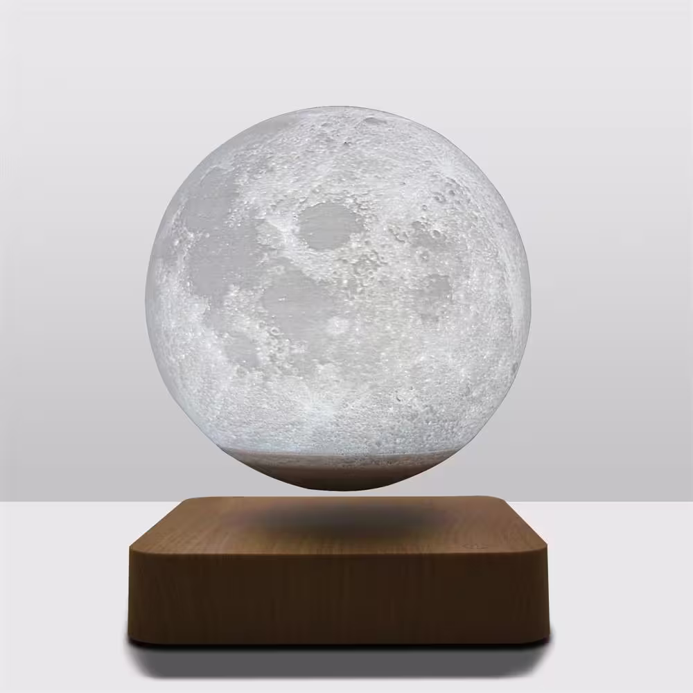None 3D Printed Magnetic Levitation Moon LED Table Lamp With Touch Sensor Controls