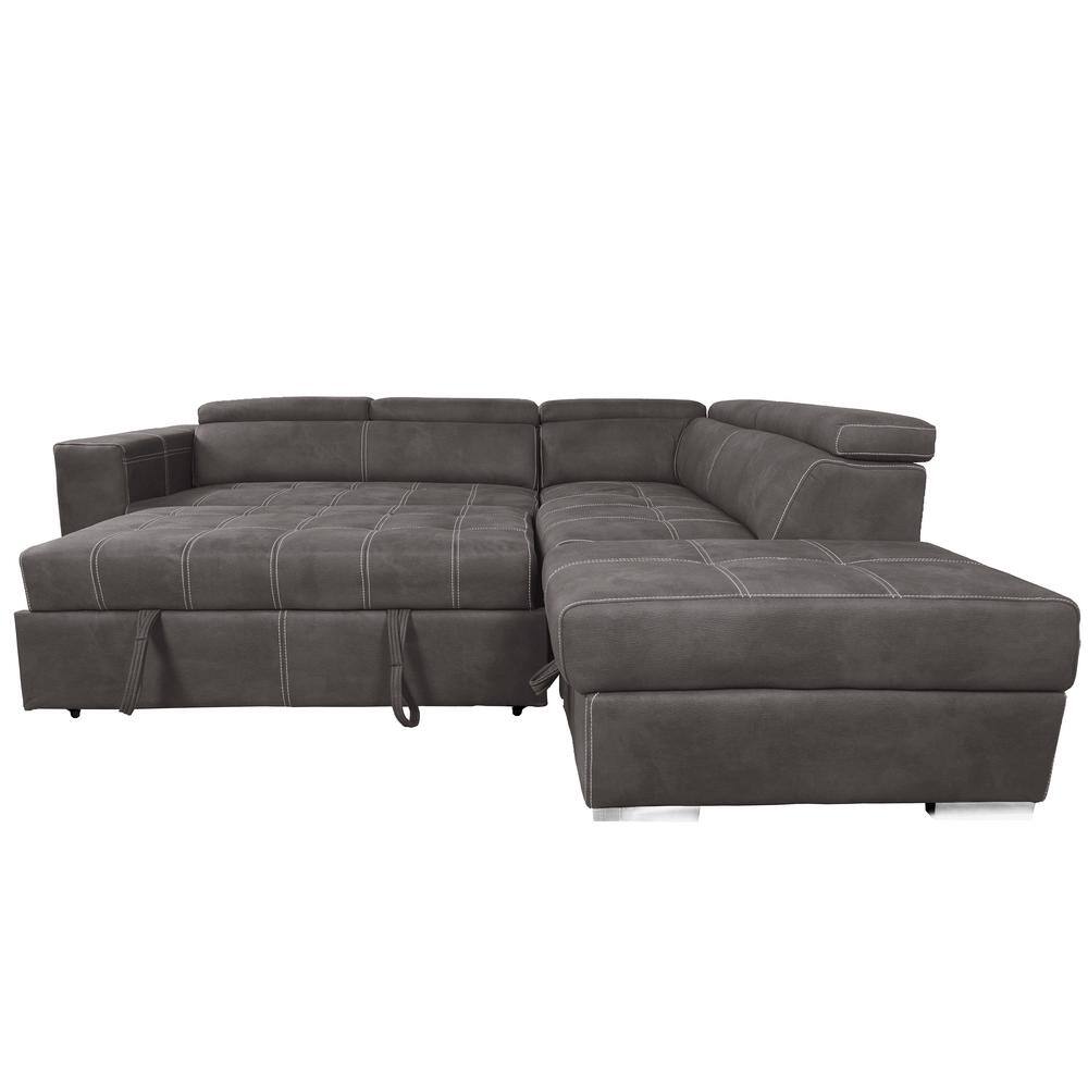 PRIMO INTERNATIONAL Hazell 97 in. 3-Piece Brown L Shaped Sectional Sofa Bed with Storage Ottoman / Adj. Backrest
