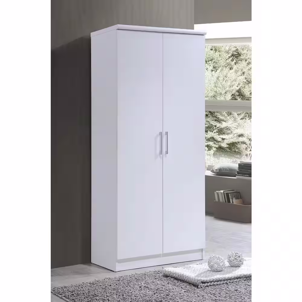 HODEDAH 2-Door White Armoire with Shelves 72 in. x 31.5 in. x 17 in.