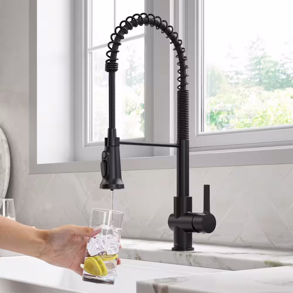 KRAUS Britt Pull-Down Single Handle Filter Kitchen Faucet in Matte Black with Purita 2-Stage Under-Sink Filtration System