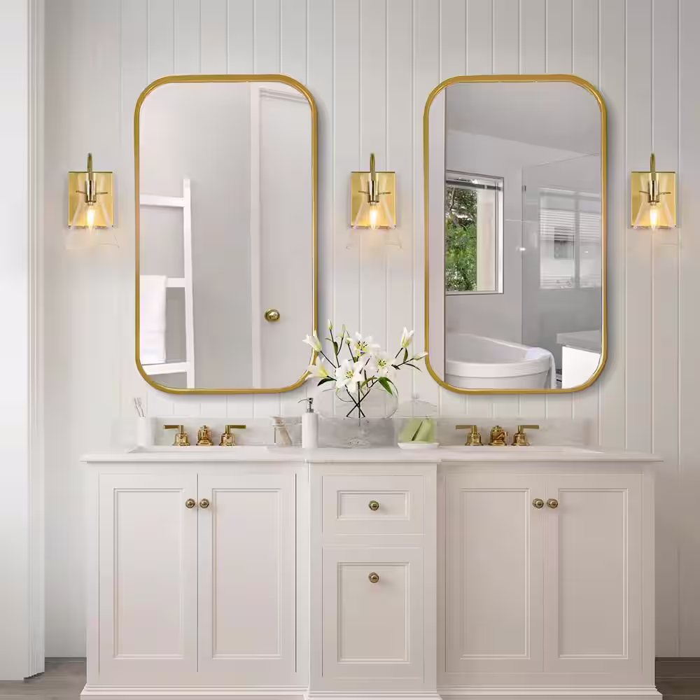 Uolfin Modern Funnel Bedroom Wall Light(s) 1-Light Gold Bathroom Vanity Light Dome Wall Mount Sconce with Seeded Glass Shade