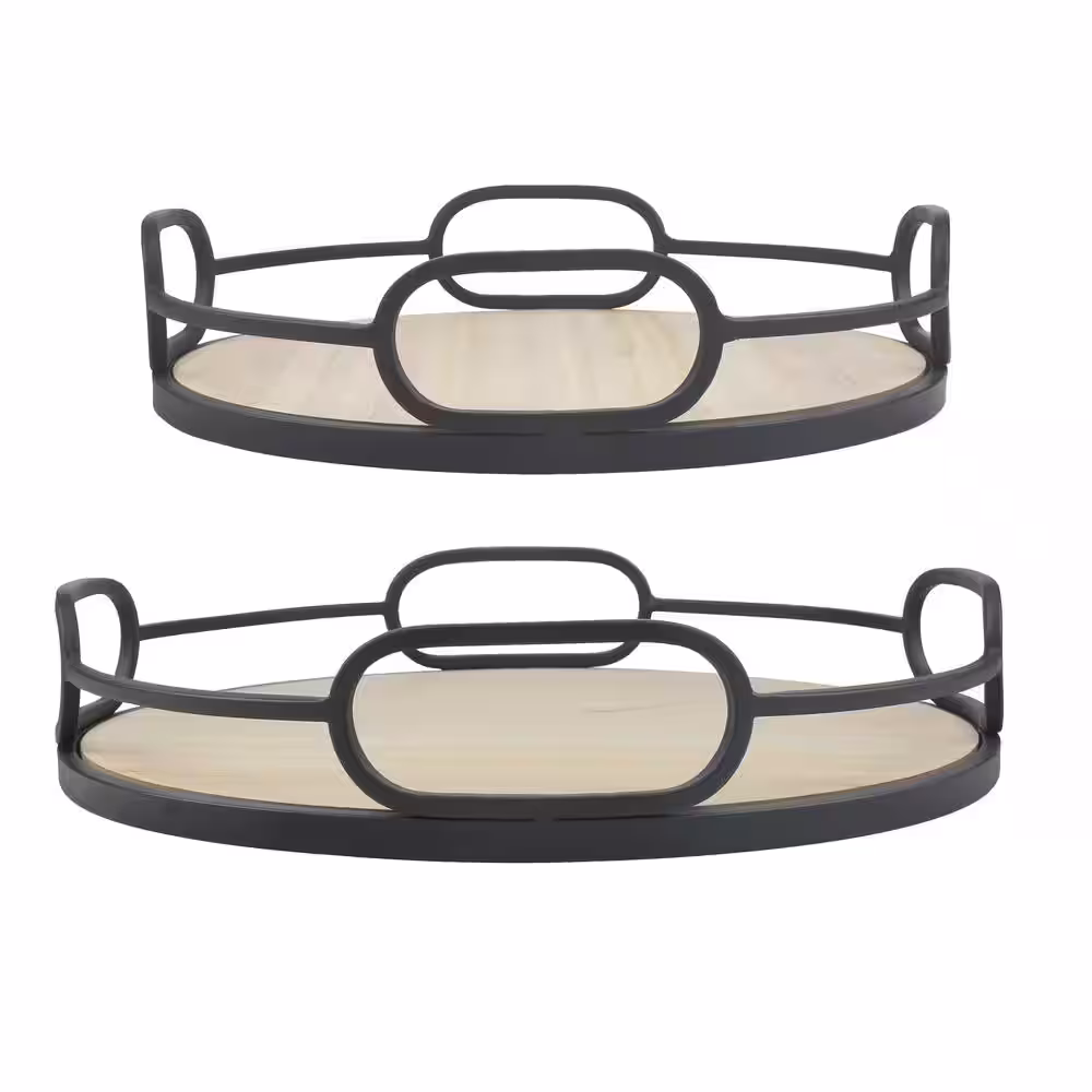 Stonebriar Collection Wire and wood coastal basket Trays (Set of 2)