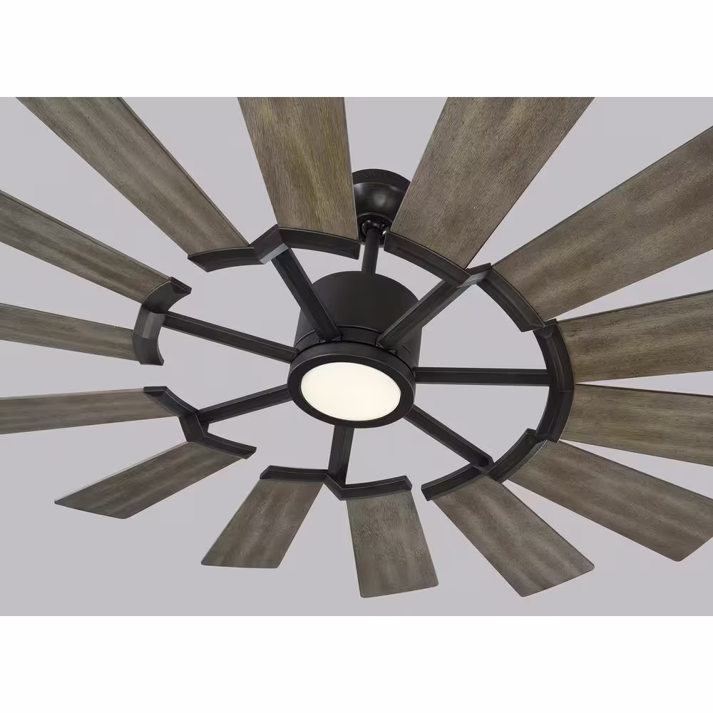 Generation Lighting Prairie 52 in. LED Indoor/Outdoor Aged Pewter Ceiling Fan with Light Kit, Light Grey Weathered Oak Blades and Remote