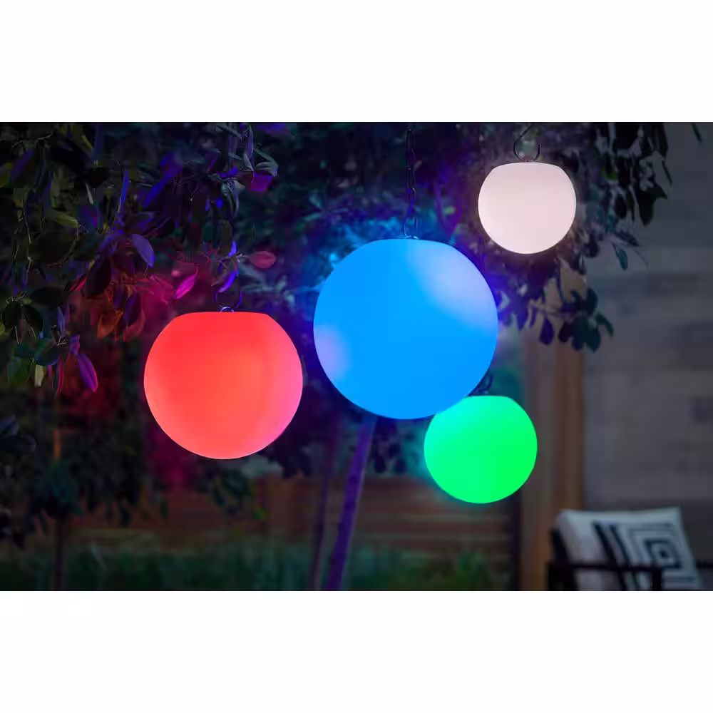 Hampton Bay 10 in. Battery Operated White LED RGB Color Changing Globe Ball Outdoor Path Light (1-Pack)
