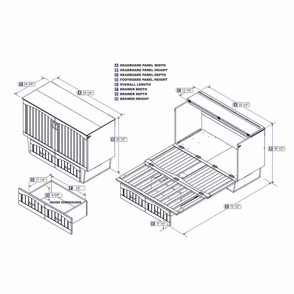 None Nantucket White Murphy Bed Chest with Full Mattress