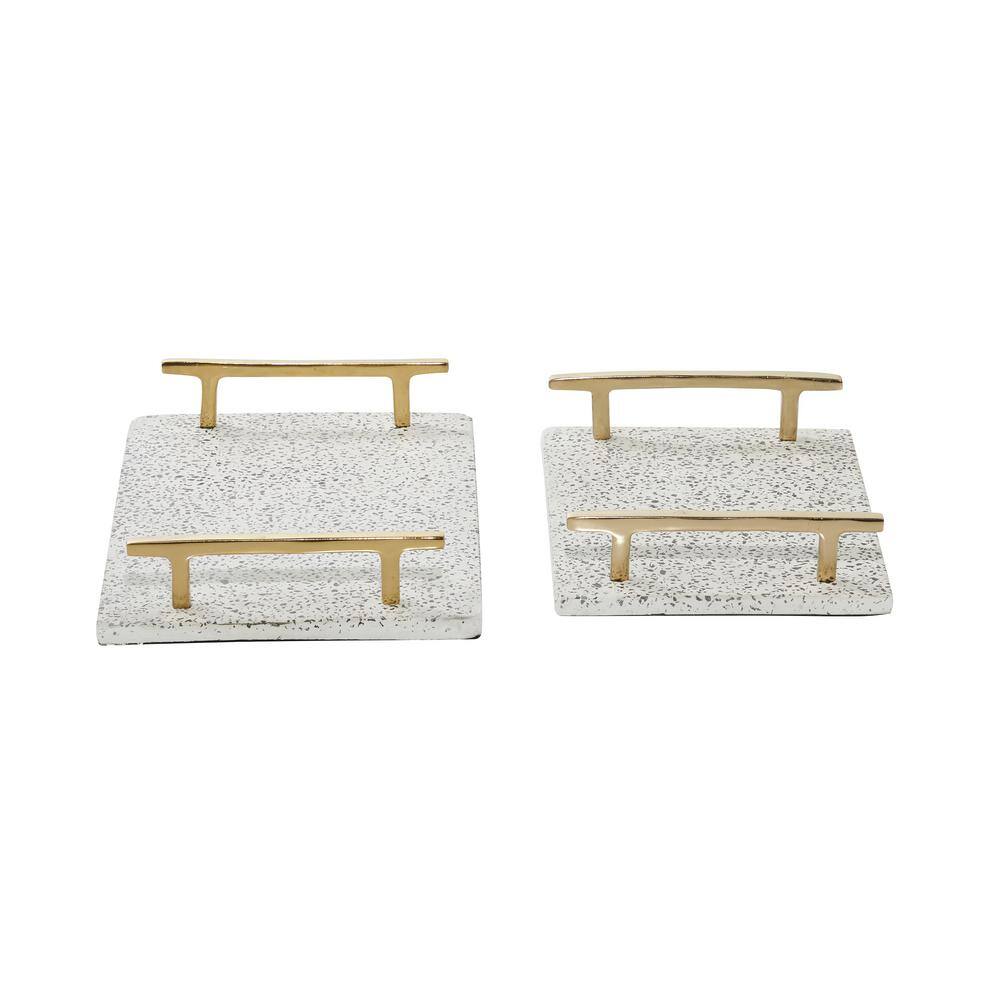 None White Stoneware Contemporary Tray (Set of 2)