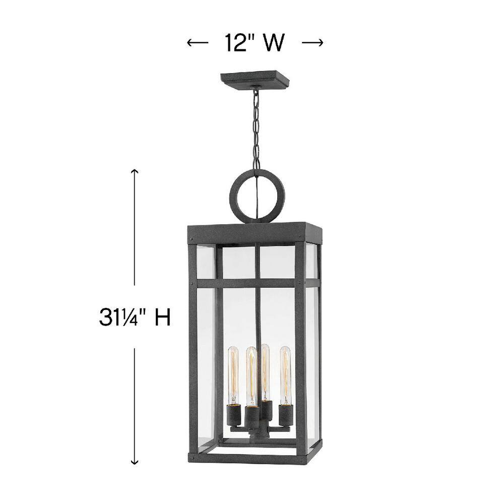 HINKLEY Porter Large 4-Light Aged Zinc Outdoor Hanging Pendant