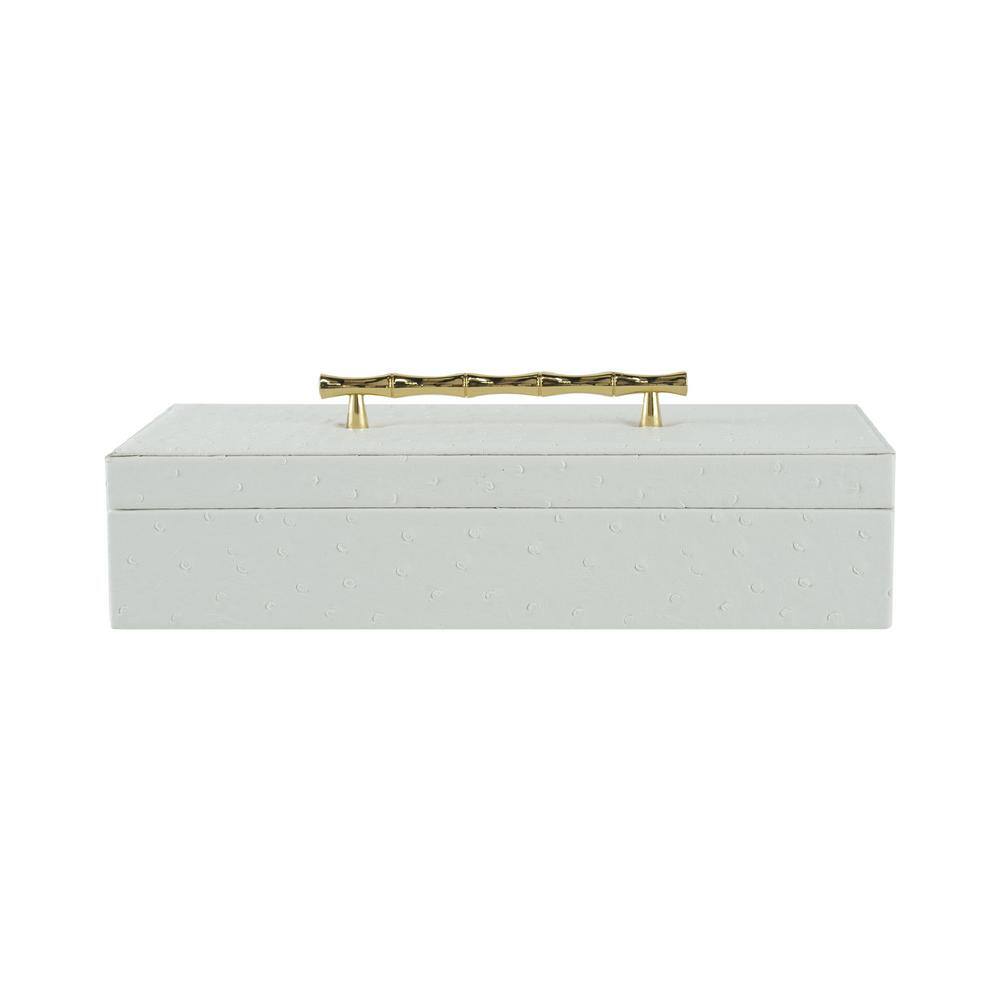 A & B Home Faux Leather White/Gold Box 12.6 in. W x 5.7 in. L x 4 in. H