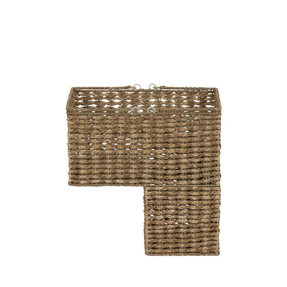 HOUSEHOLD ESSENTIALS Seagrass-Corn Husk 2-Tone Wicker Stairstep Basket