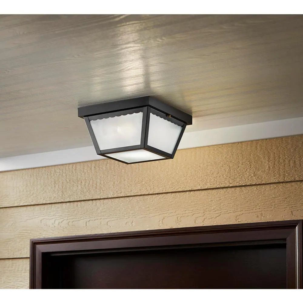 Hampton Bay 2-Light Matte Black Outdoor Flush Mount Light