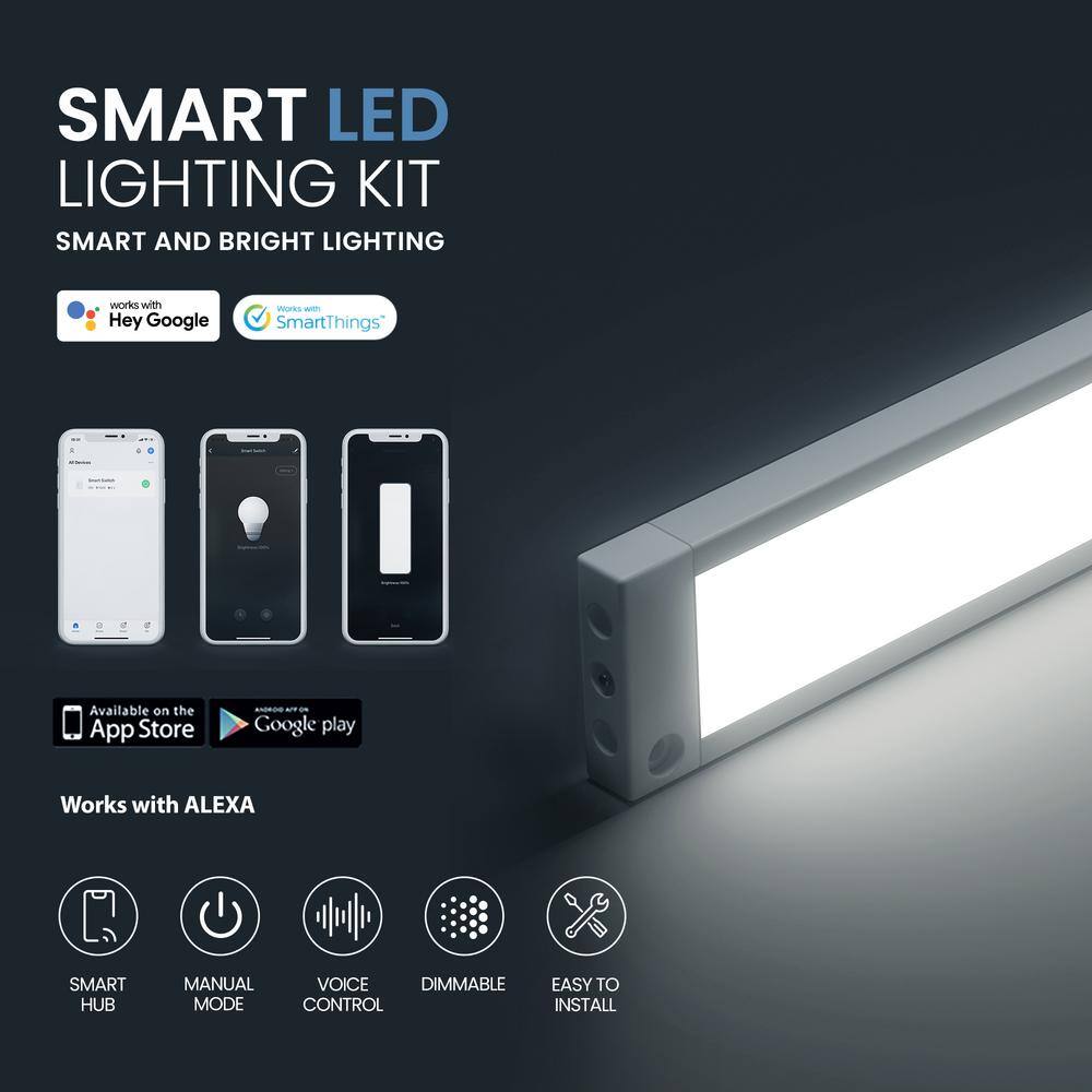 ESHINE Works with Alexa, 12 in. White Smart Dimmable LED Under Cabinet Lighting Kit, Google Cool White (6000K) (4-Pack)