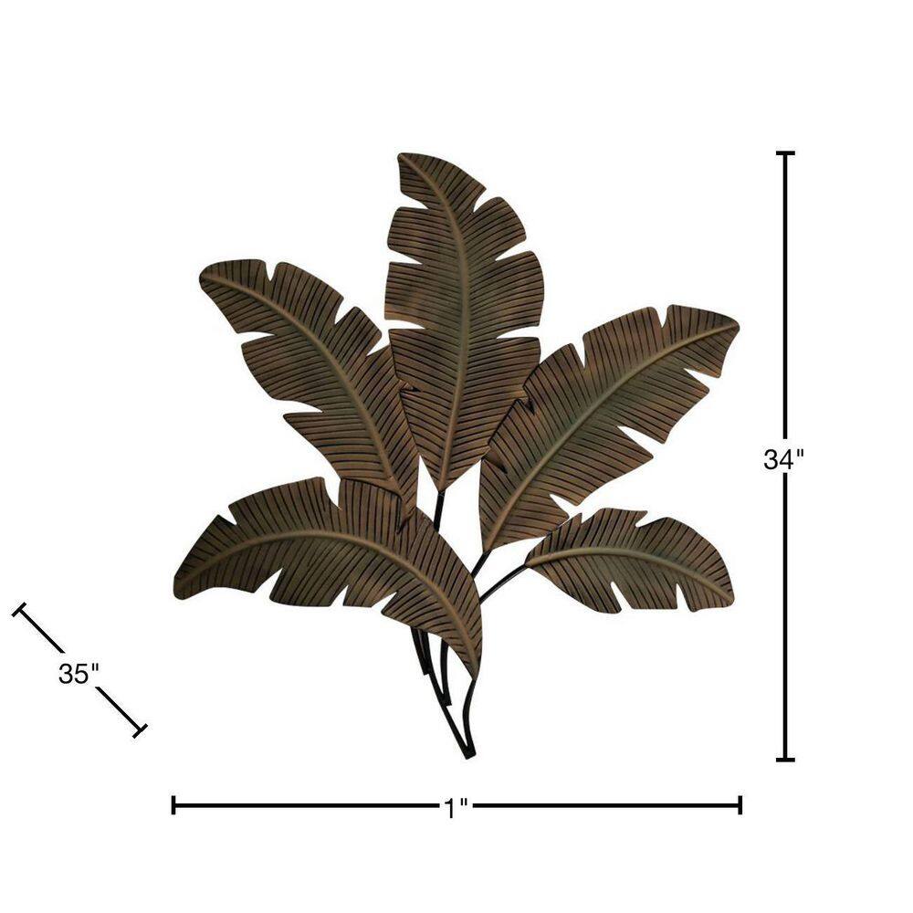 Benzara Green and Brown Metal Wall Decor Palm Leaf