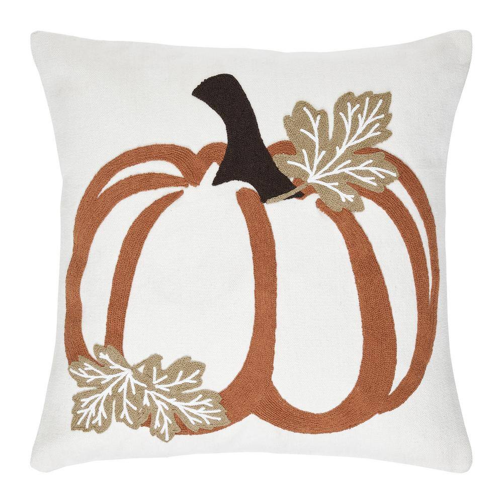 VHC BRANDS Wheat Plaid Golden Tan Soft White Harvest Pumpkin 18 in. x 18 in. Throw Pillow
