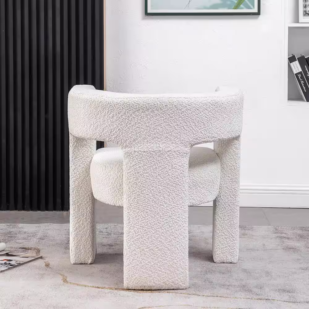 KINWELL White 28 in. Wide Boucle Upholstered Square Armchair