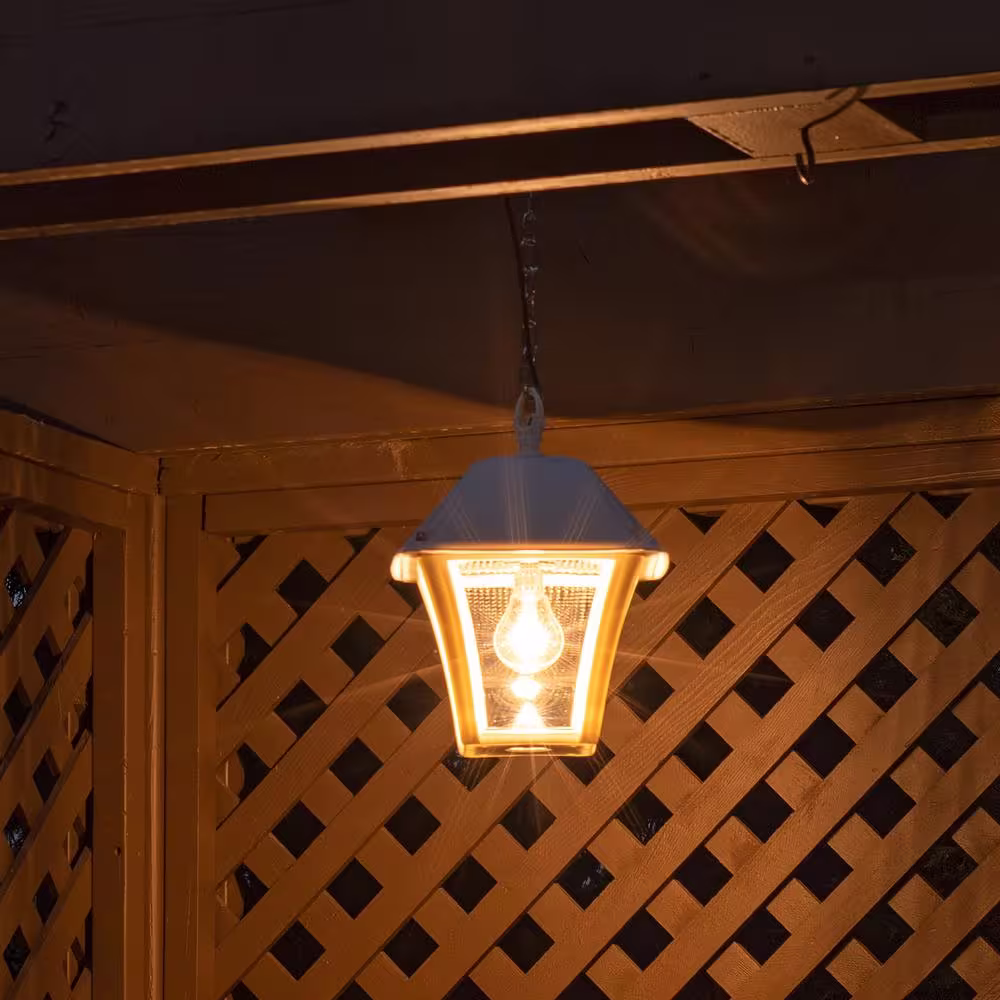 GAMA SONIC Baytown II Solar 1-Light White Outdoor Pendant Chandelier Hanging Light With Remote Control For Pergola Gazebo Pavilion