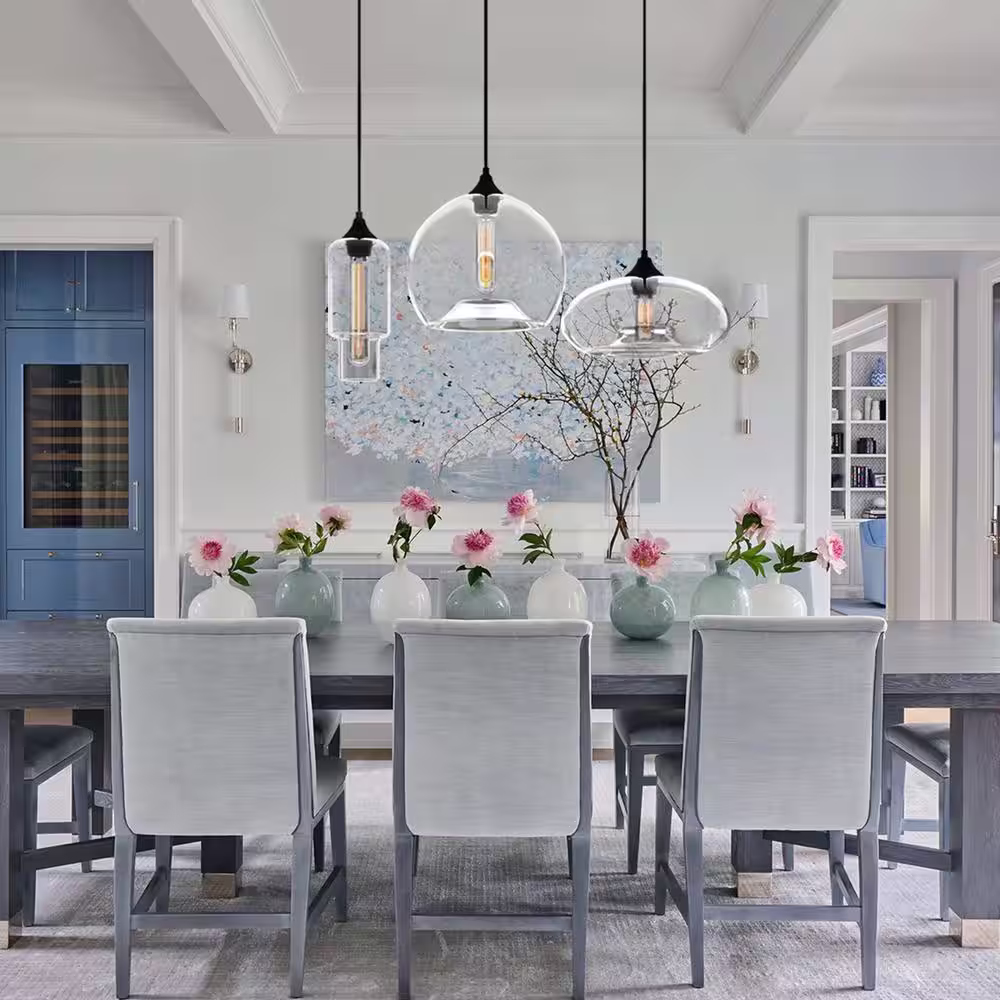 RRTYO Modern Island 3-Light Black Center Pendant Light with Clear Glass Shade