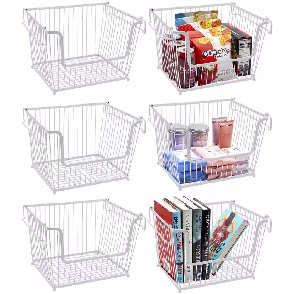 Sorbus 4 Pack White Metal Wire Baskets Storage Bin Organizer