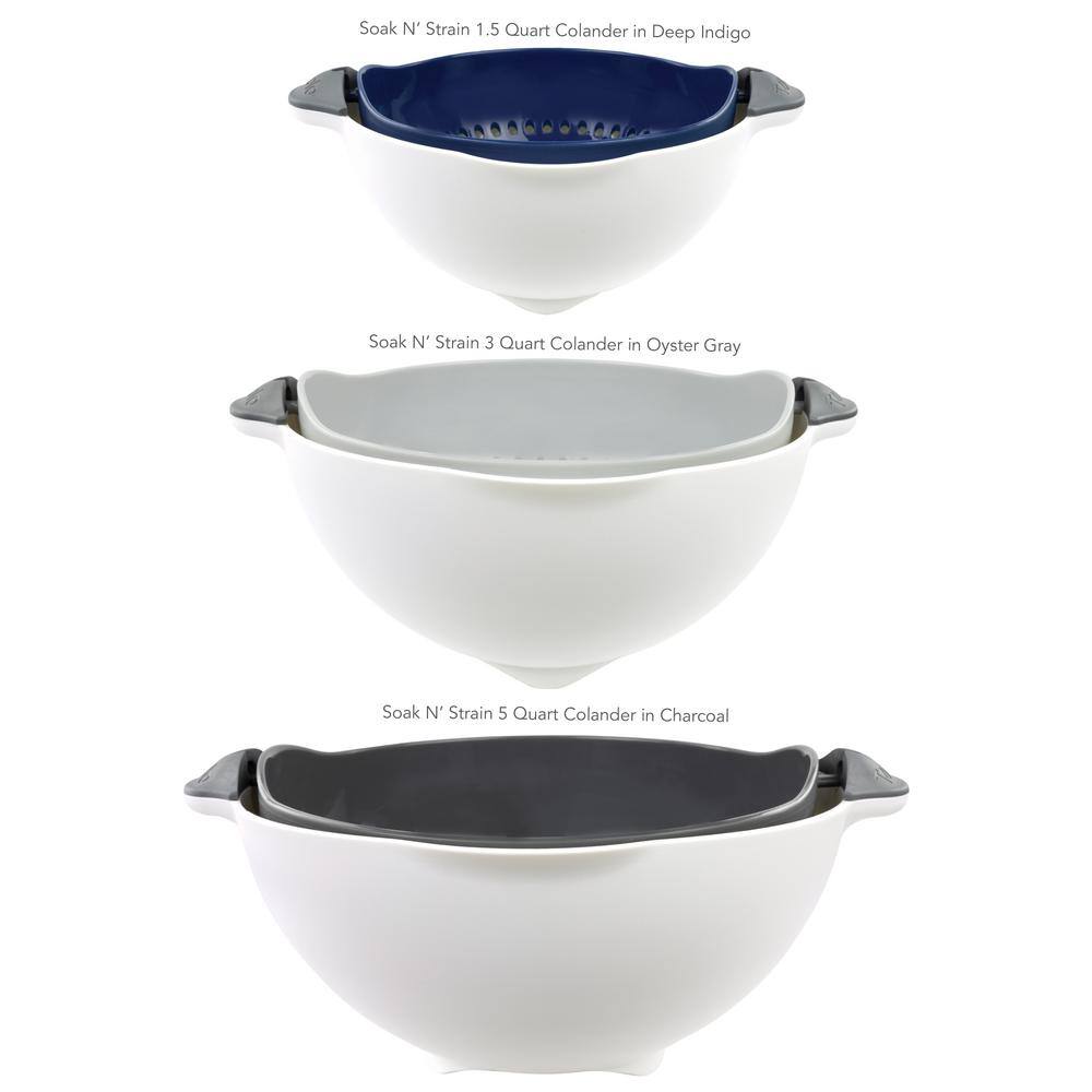 Spectrum Soak N' Strain Assorted Colors Colander with Separating Mixing Bowls for Straining and Washing Produce (Set of 3)