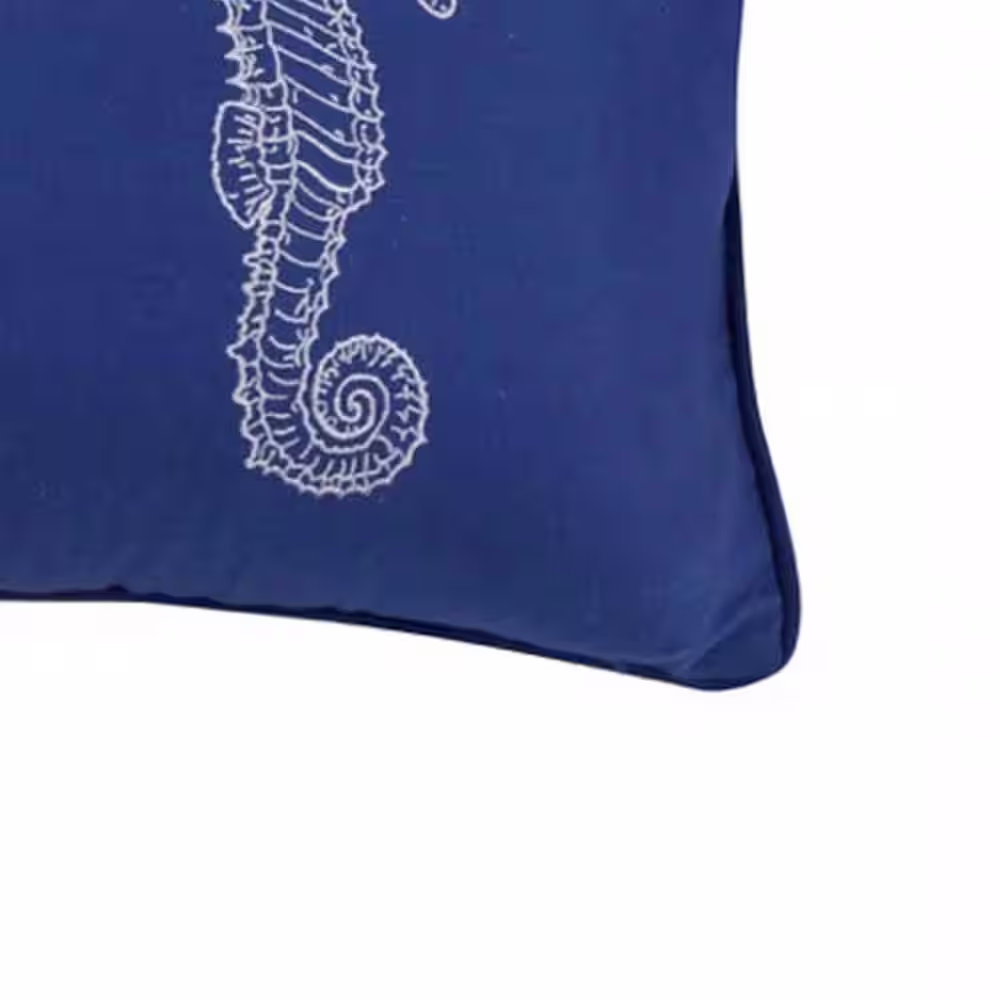 Levtex Home Portofino Blue and White Seahorses Embroidered 12 in. x 24 in. Throw Pillow