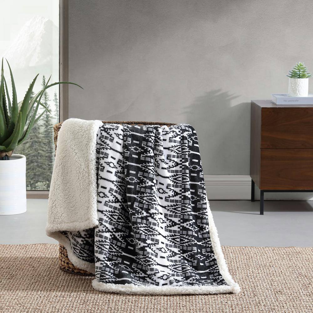 EDDIE BAUER San Juan Ultra Soft Sherpa Gray Microfiber Throw Blanket