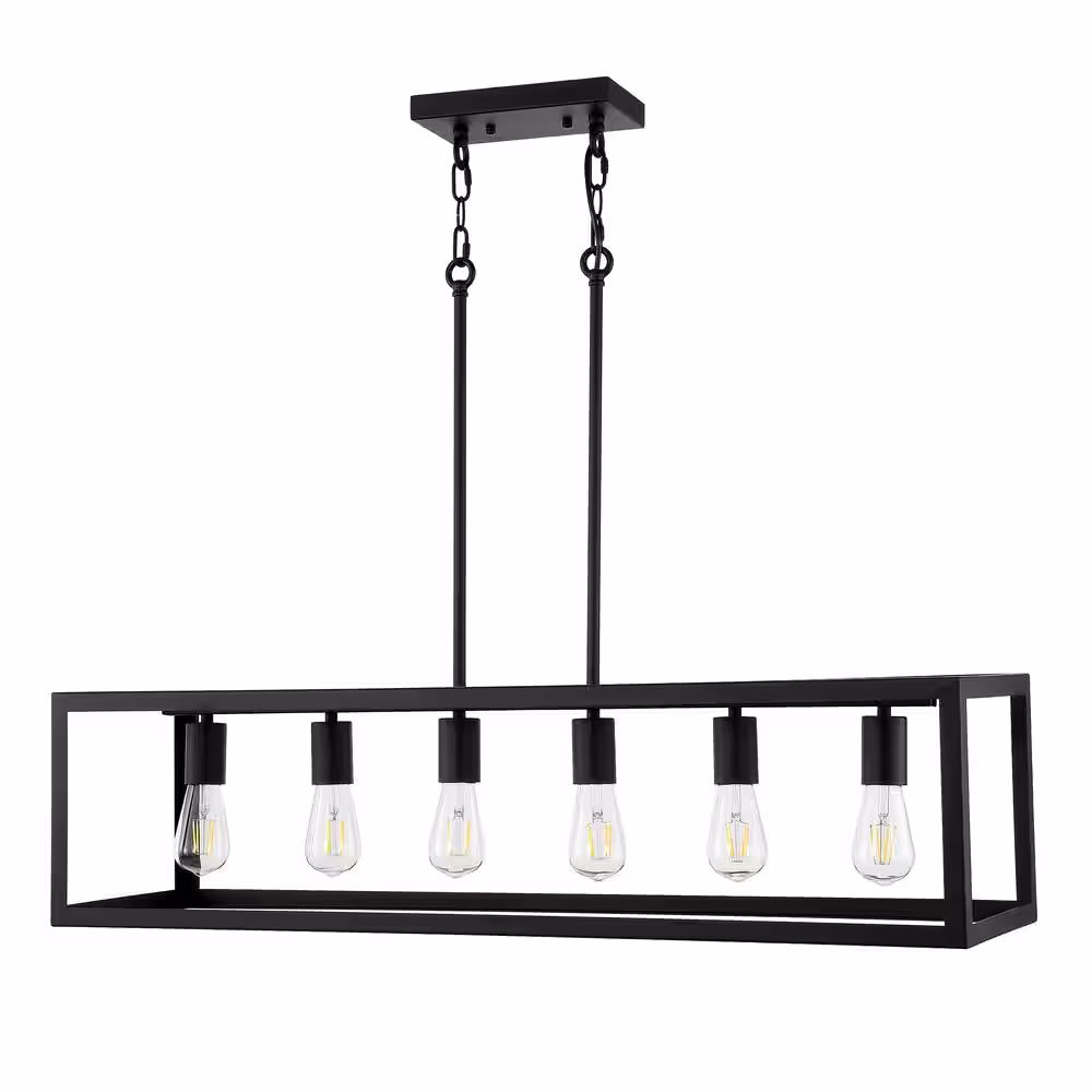 None 6-Light Black Kitchen Island Linear Pendant
